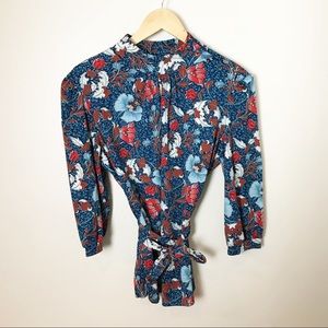 Vintage | 70’s Boho Paisley Floral Mock Neck M L